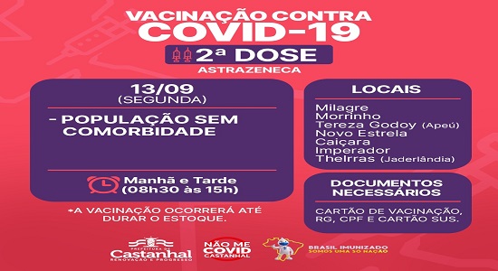Servidores e pessoal terceirizado da UFPA/Castanhal devem procurar os postos de vacinação para receber a segunda dose da vacina contra Covid-19